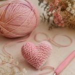 Pink handmade mini crochet heart made with cotton yarn