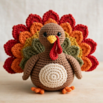 Crochet turkey pattern — chubby brown turkey with harvest fan tail