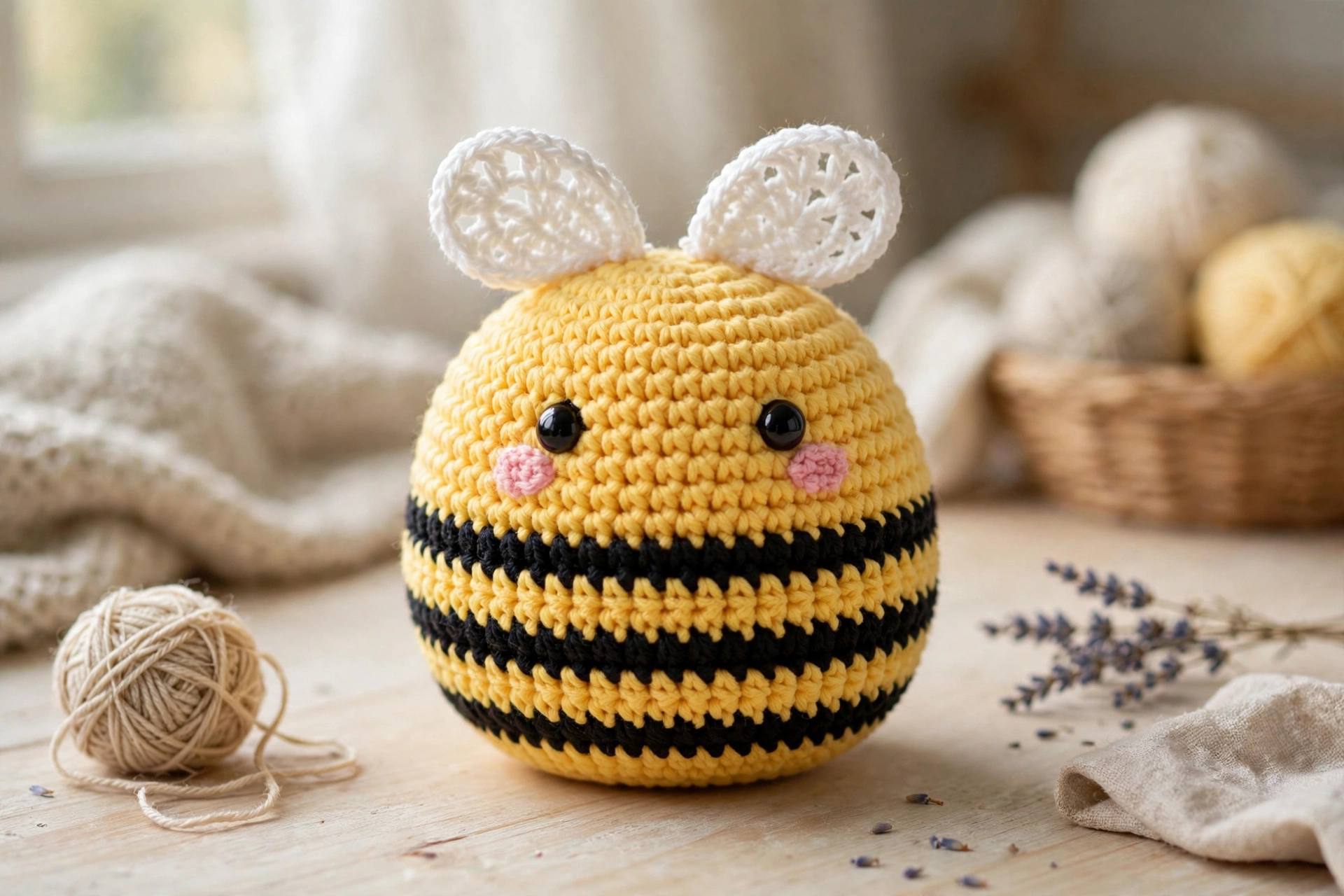 Butter-yellow ribbed crochet beanie with cream pom pom — easy crochet beanie pattern