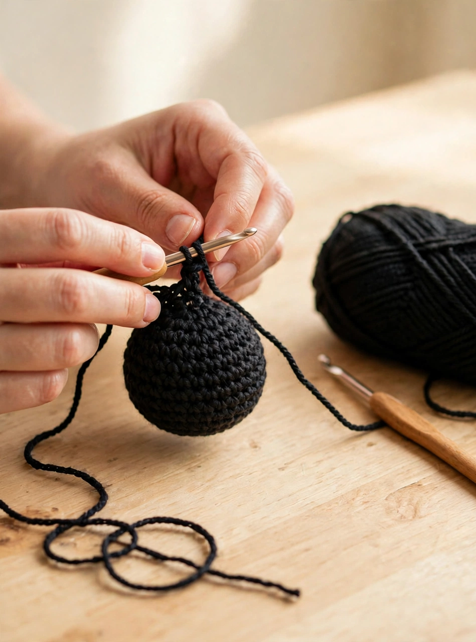 Crochet pumpkin kitty pattern step 1: starting the round black head with a magic ring