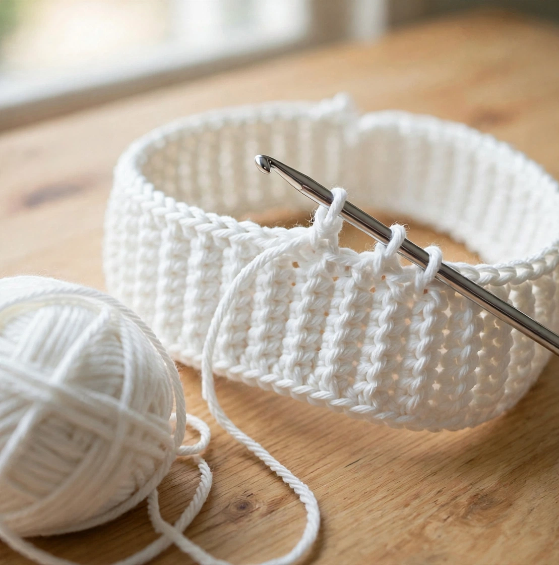 Step 1 – crocheting the white ribbed brim for the crochet Santa hat pattern