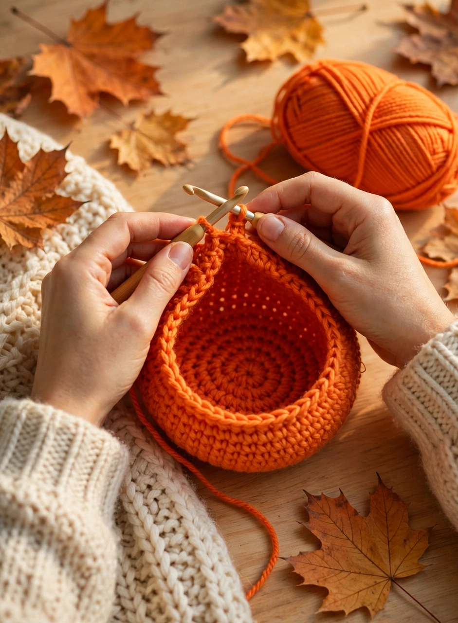 Crochet cat in pumpkin pattern step 1: crocheting the orange pumpkin body in the round