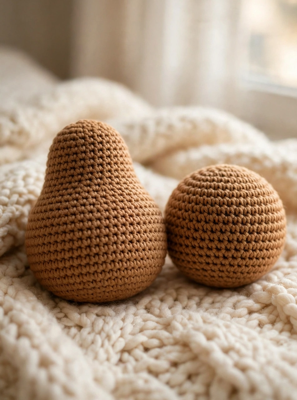 Crochet capybara pattern step 1: the pear-shaped caramel body and round head, crocheted and stuffed