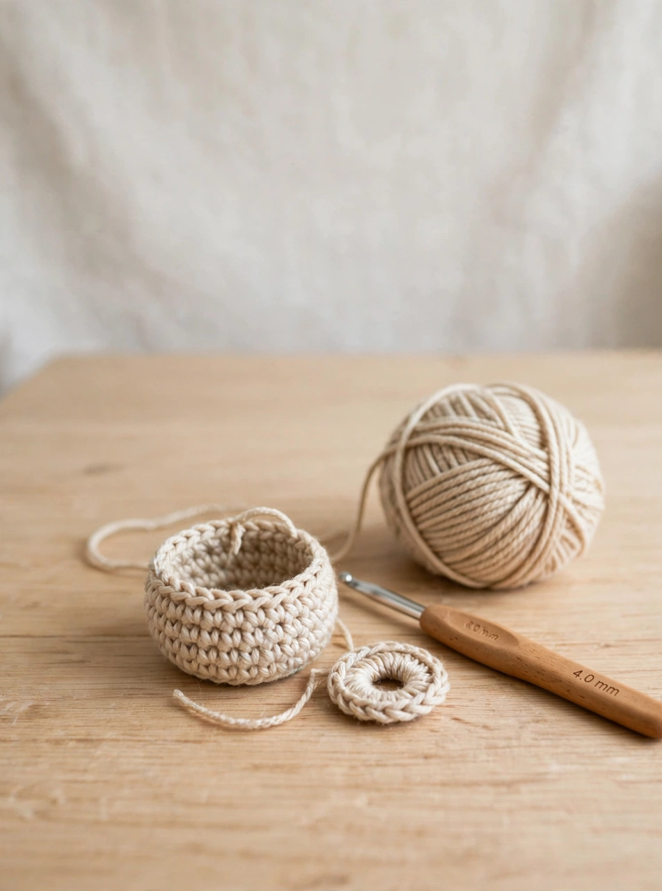 Magic ring and first rounds of the oatmeal crochet scarecrow body