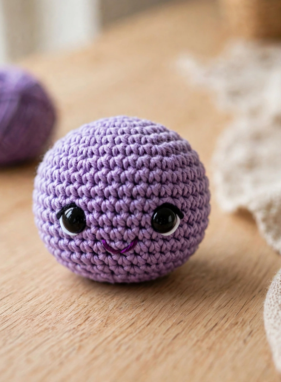 Shaped crochet octopus head with safety eyes and embroidered smile for the octopus amigurumi pattern