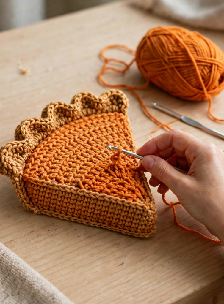 Orange pumpkin filling panel for the crochet pumpkin pie pattern