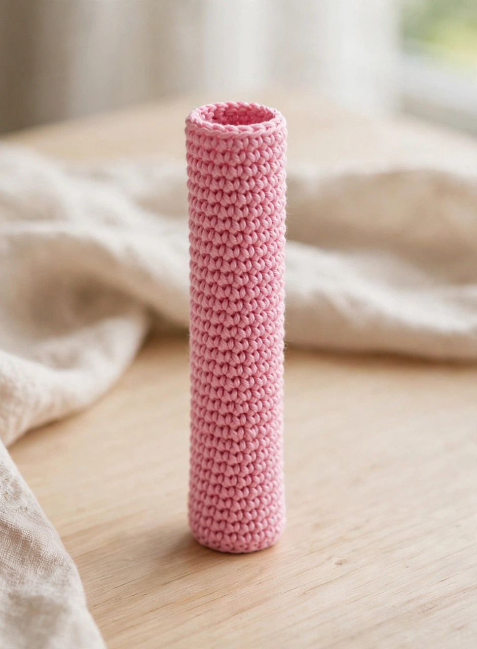 Step 2: pink crocheted tube body of the lip balm holder