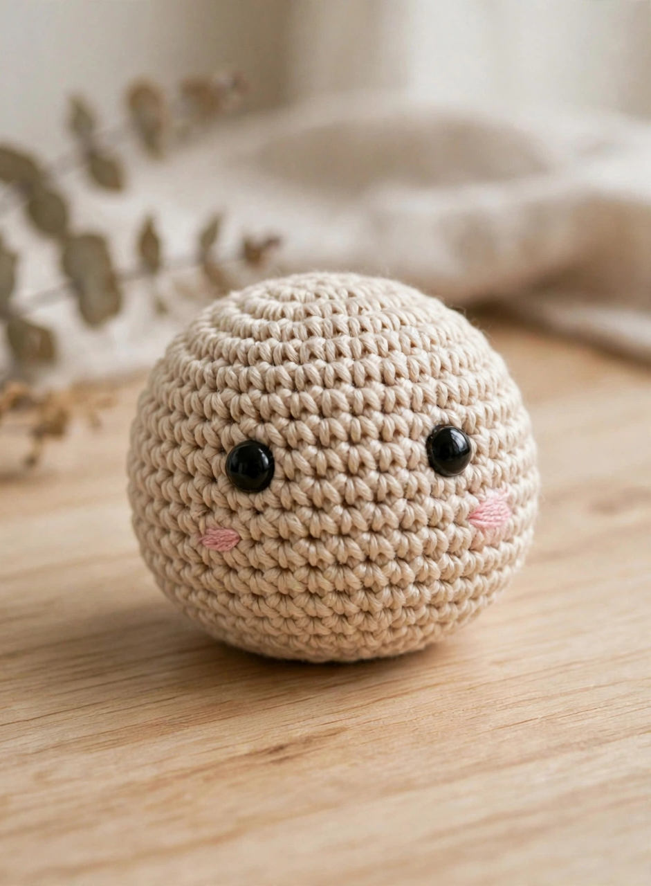 Step 2: beige sheep head with safety eyes and pink cheeks