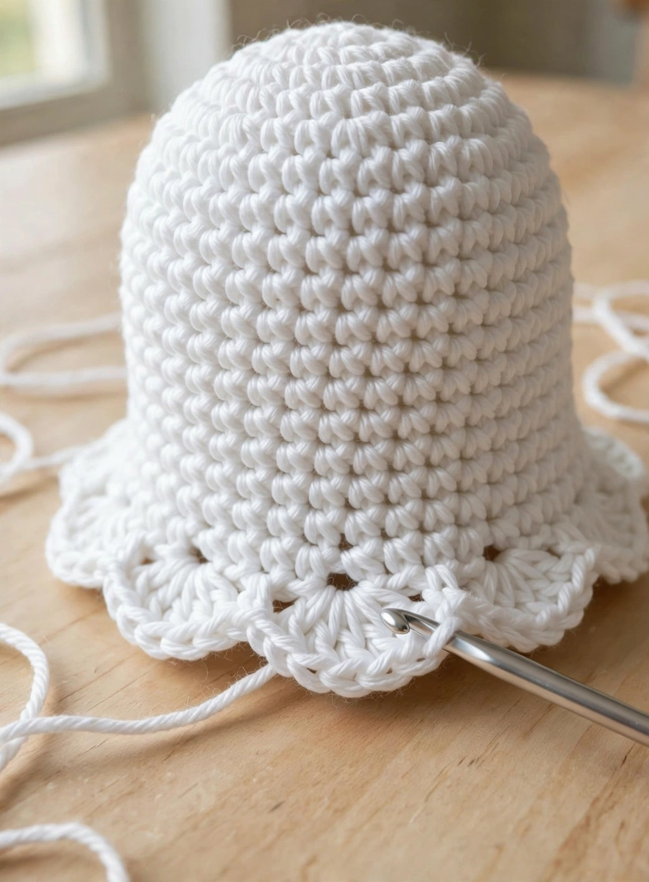 Adding the wavy scalloped hem to the crochet ghost