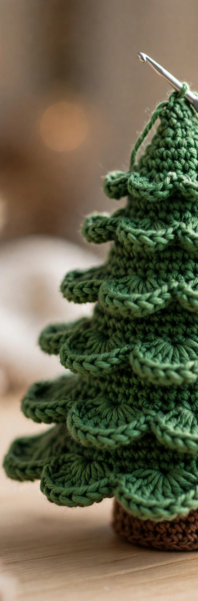 Step 3: shaping the stacked tiers of the amigurumi Christmas tree