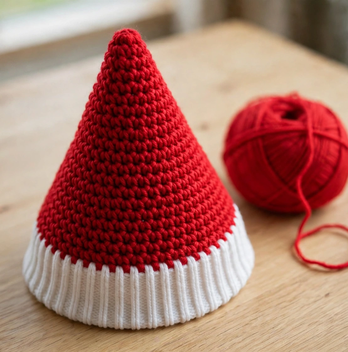 Step 3 – shaping the tapering red crown of the crochet Santa hat pattern