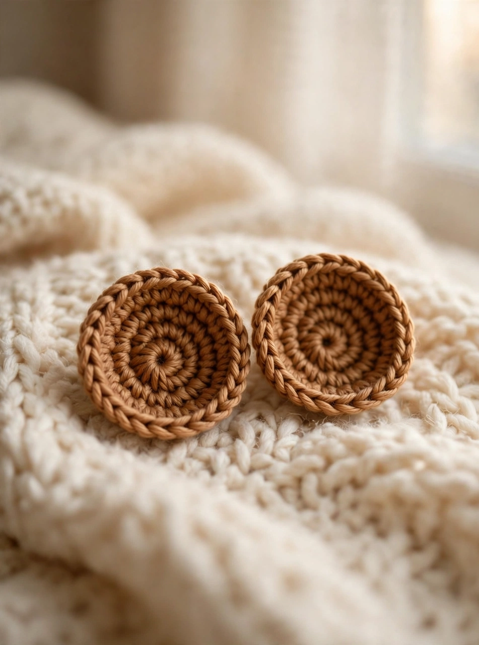 Crochet capybara pattern step 3: two small round caramel ears with spiral centers
