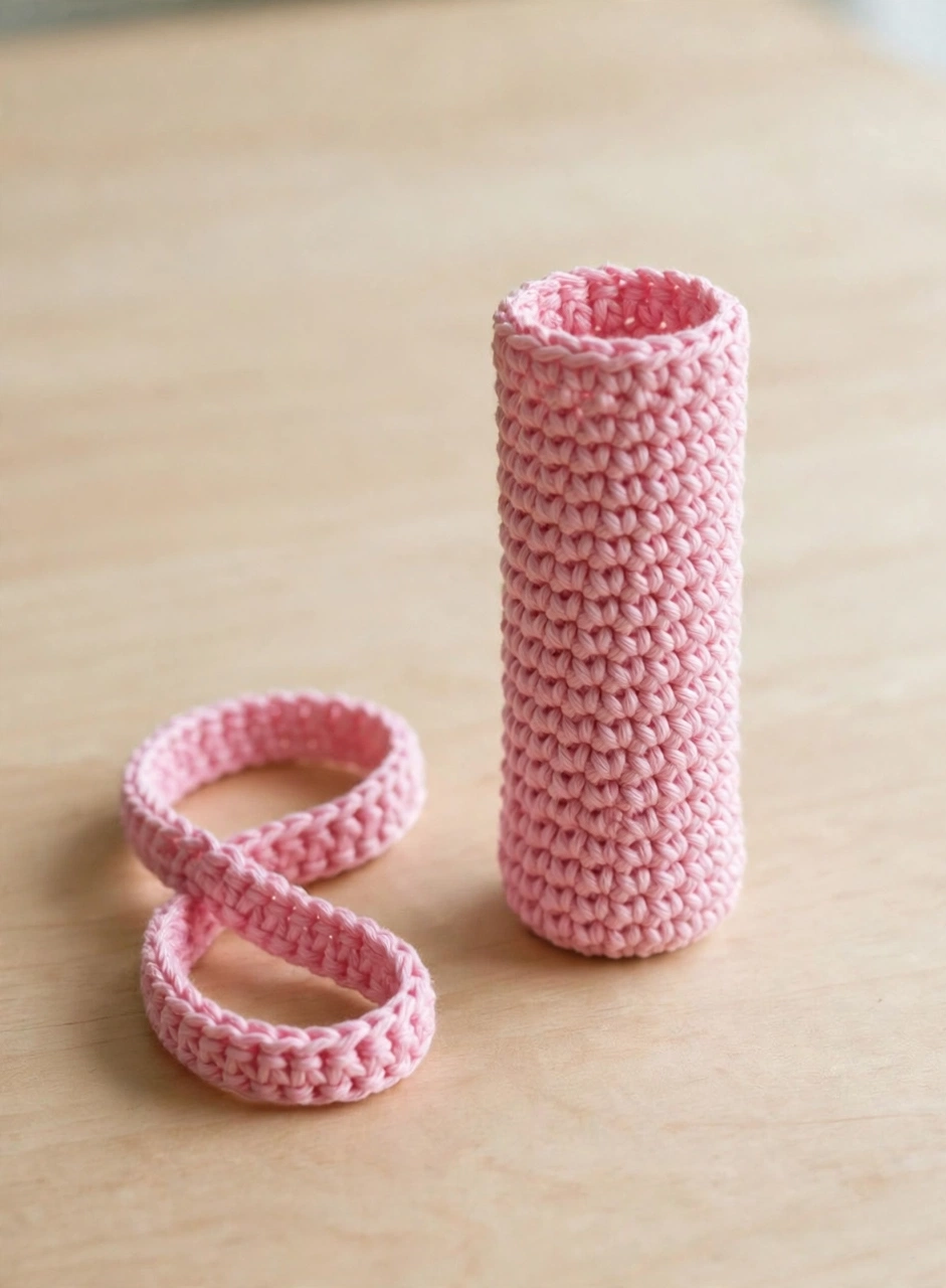 Step 3: pink crochet strap loop for the lip balm holder