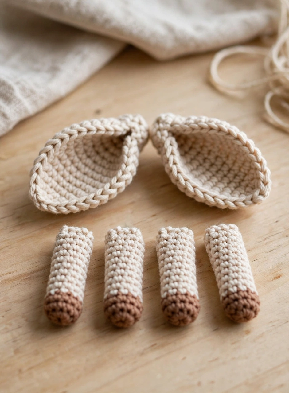 Step 3: two beige sheep ears and four legs with brown feet