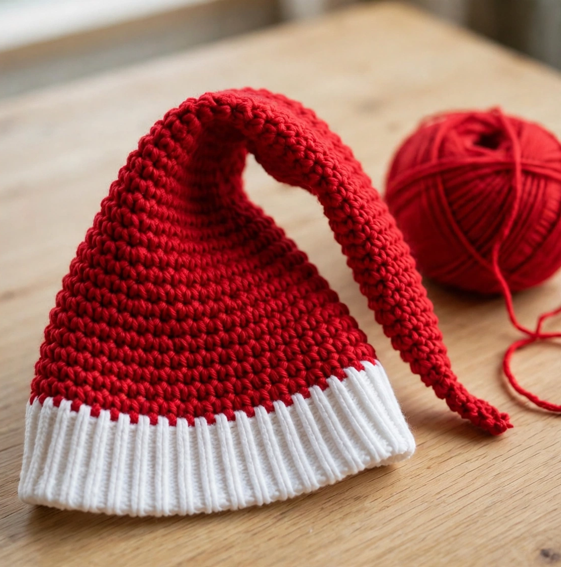 Step 4 – crocheting the long floppy tip of the crochet Santa hat pattern