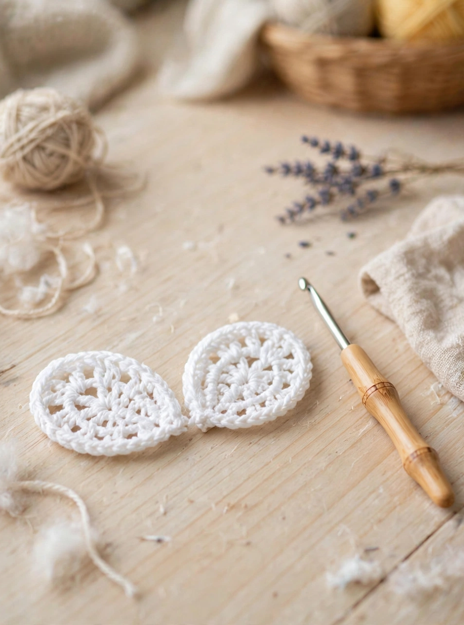 Two small white crochet wings for the kawaii bee amigurumi