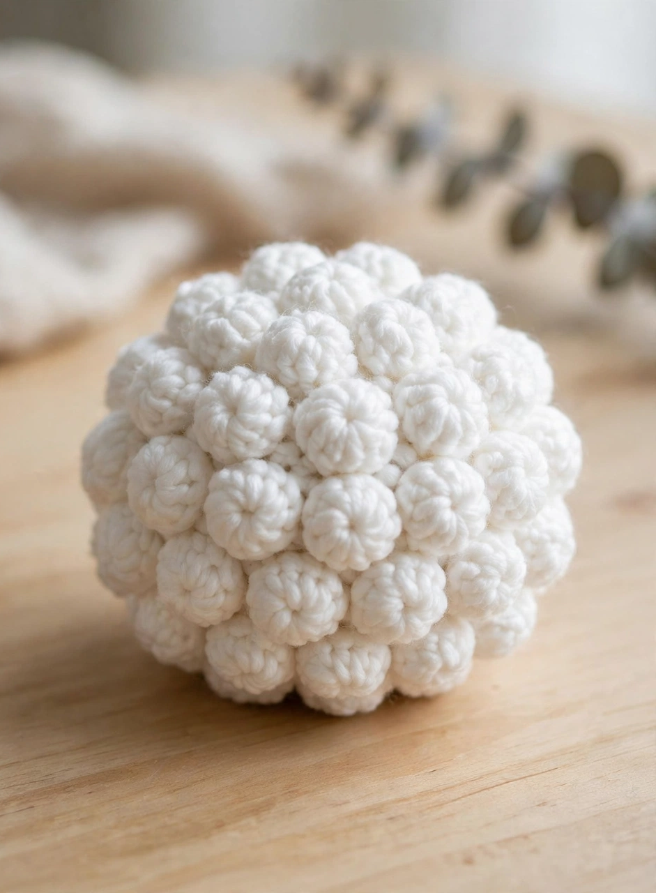 Step 4: fluffy white bobble-stitch round sheep body