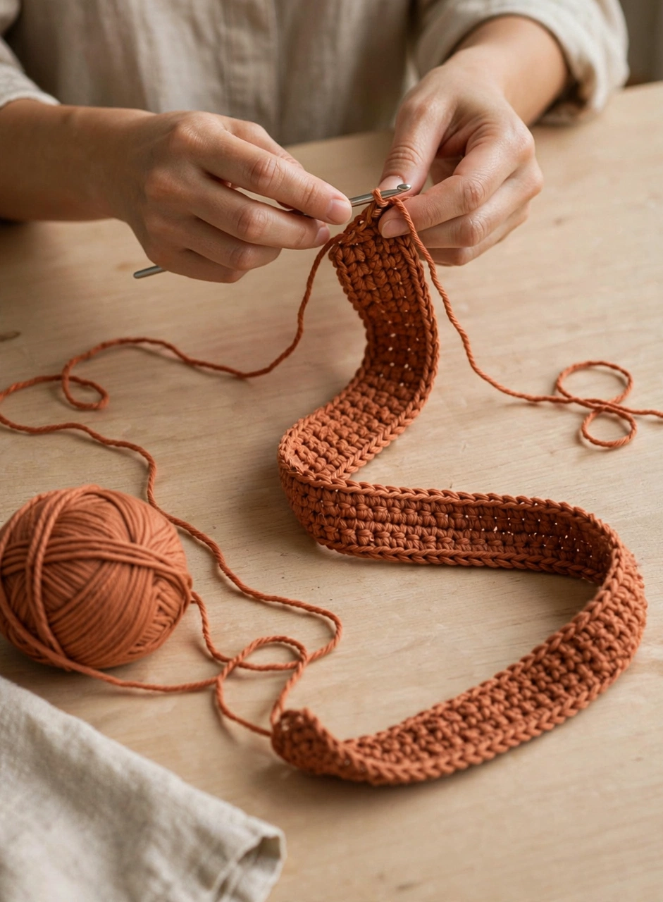 Crocheting a sturdy handle for the tote bag