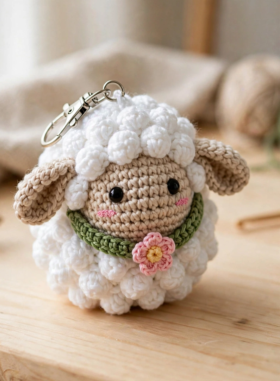 Step 6: finished sheep keychain with collar, flower and clasp